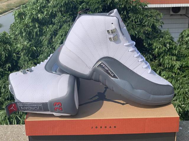 Air Jordan 12 Men's Basketball Shoes Dark Grey White Detail;